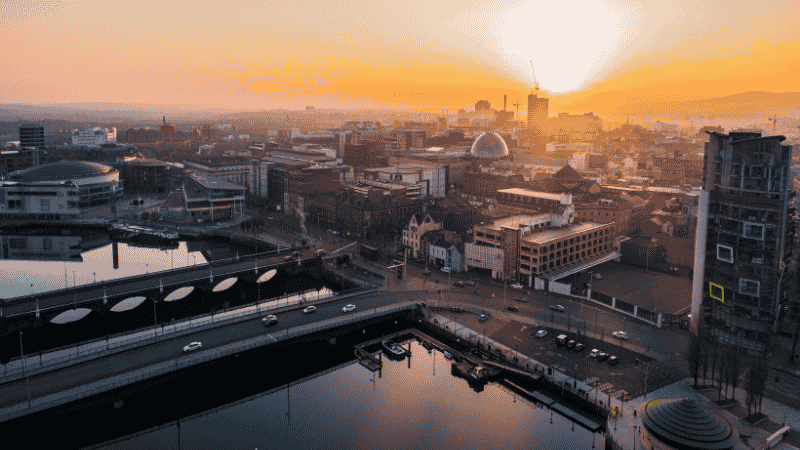 An overheard picture of the city of Belfast, the 6th best property investment hostpot in 2026.