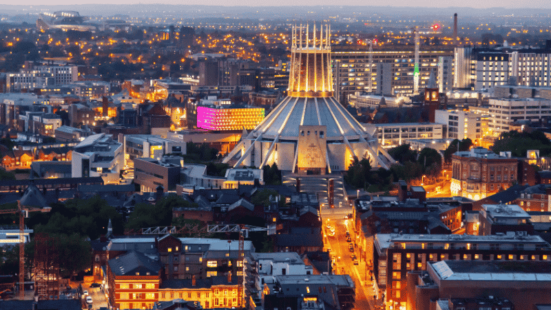 A picture of the city skyline in Liverpool, the 3rd best property investment hotspot in 2026.