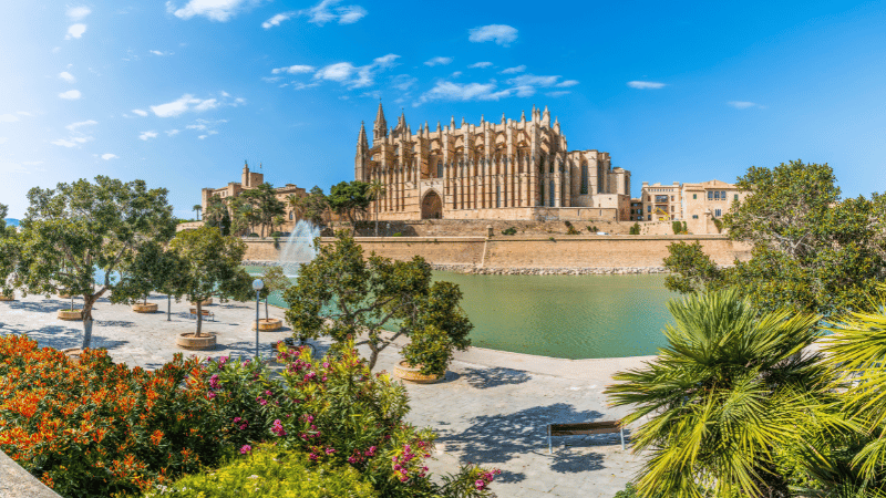 The Gothic Cathedral of Santa Mar&iacute;a of Palma in Mallorca, built on the site of a former mosque.